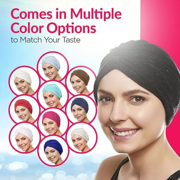 BEEMO Women’s Soft Terry Cloth Turban Head Cover with Knot or Button Front-Black - Picture 5 of 7